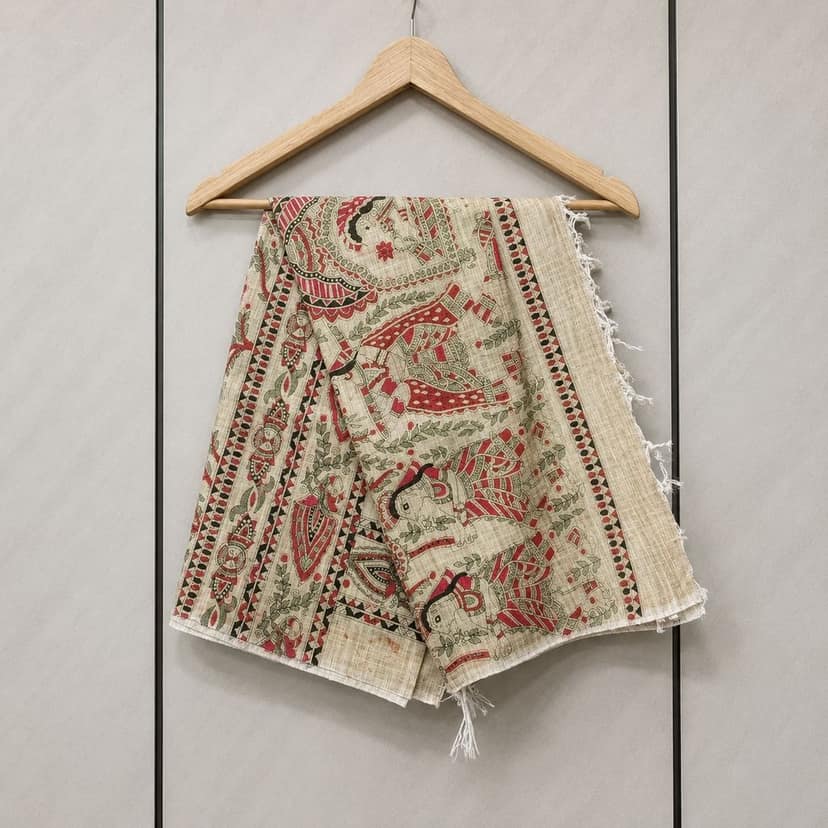 Madhubani Art Bhagalpur Stole (Size: 92 X 36 Inches)