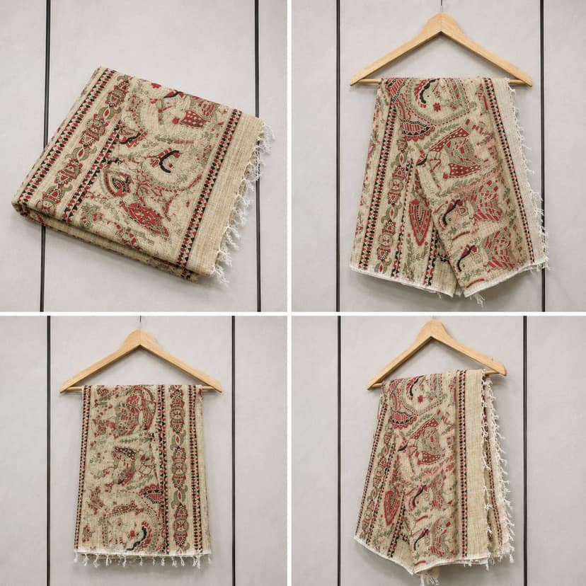 Madhubani Art Bhagalpur Stole (Size: 92 X 36 Inches) view 3