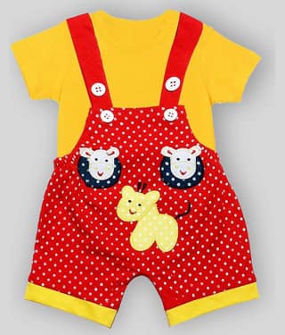 Babeezworld Pack of 1 Baby Girls Cotton Dungarees ( Blue & Red )
