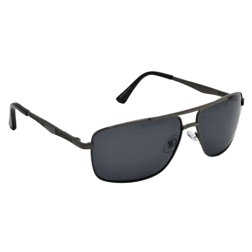 Stylish Wrap-around Full-Frame Metal Polarized Sunglasses for Men and Women | Black Lens and Grey Frame | HRS-KC1010-GRY-BK-P view 2