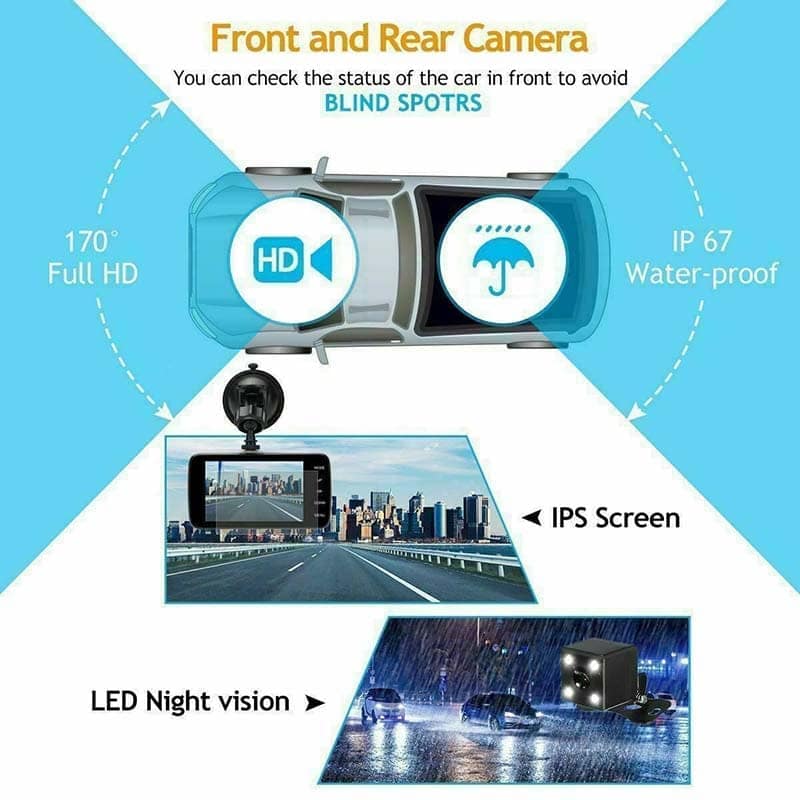 AUSHA Full HD Dual Dash Camera Front & Rear 1080P | Night Vision, 170° Wide Angle, Loop Recording, G-Sensor view 7