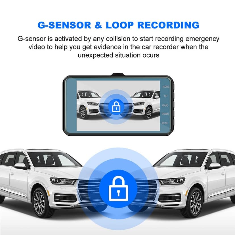 AUSHA Full HD Dual Dash Camera Front & Rear 1080P | Night Vision, 170° Wide Angle, Loop Recording, G-Sensor view 9