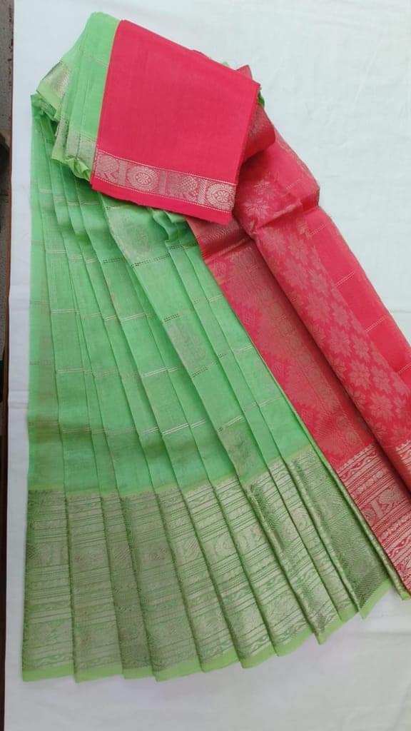 Green and Red Pure Handloom Kanjivaram Silk Saree view 2