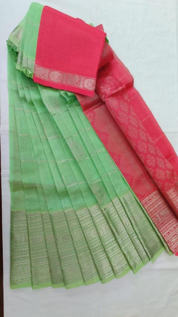 Green and Red Pure Handloom Kanjivaram Silk Saree view 3