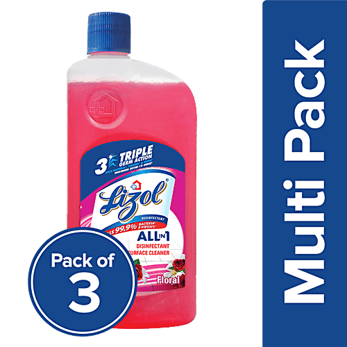 Lizol Disinfectant Surface & Floor Cleaner Liquid - Floral, 3 x 1L Multipack