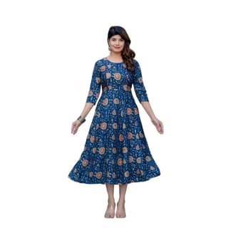 womens rayon print with embroidery work a ine kurti navy blue pid63073
