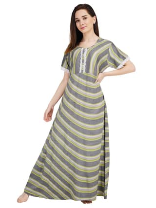 KOI SLEEPWEAR Women's White Lace Frock/Maxi Night Gown for Women - Green Grey