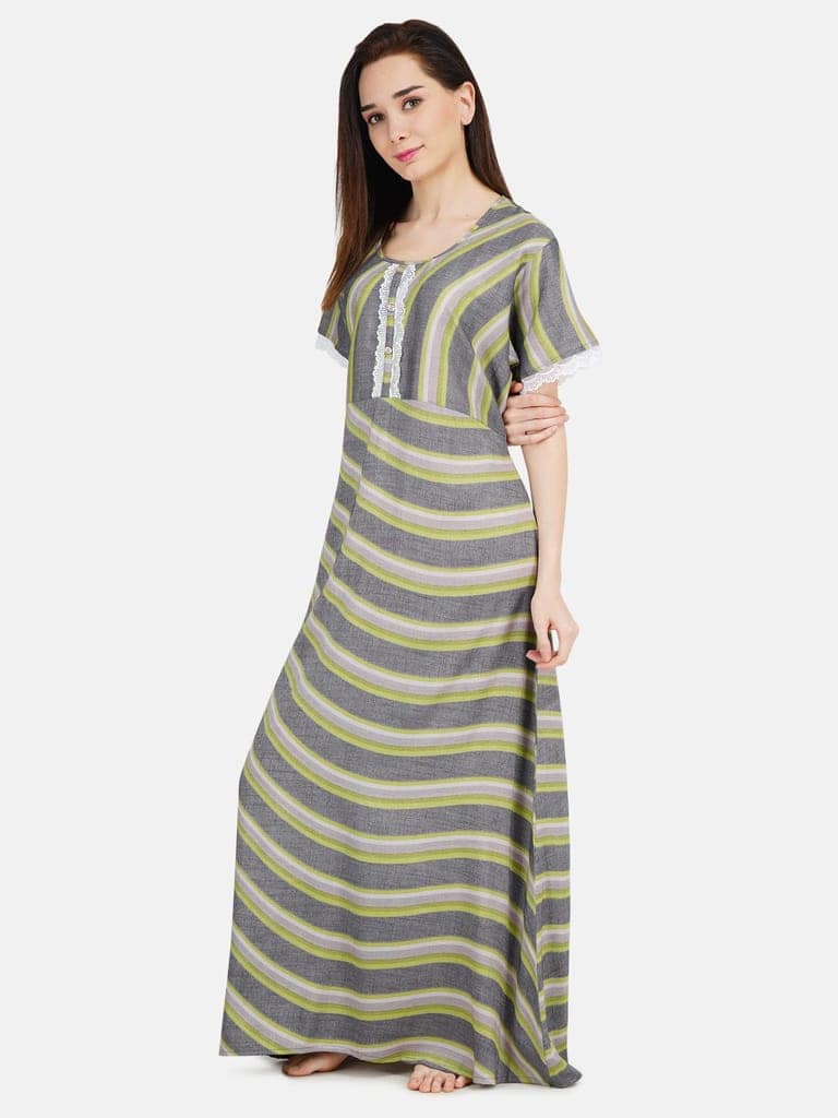KOI SLEEPWEAR Women's White Lace Frock/Maxi Night Gown for Women - Green Grey view 2