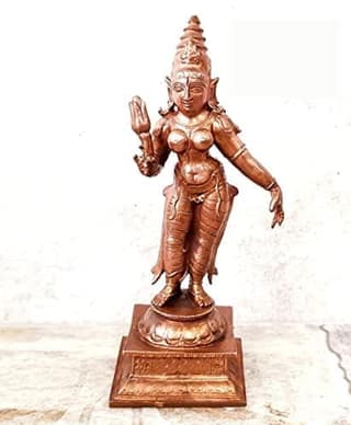 Searchers Paradise - Copper Idols Goddess Sridevi , 5.3 inches, Copper Handmade 420 Grams, Patina Antique Finish, Pack of 1 Piece