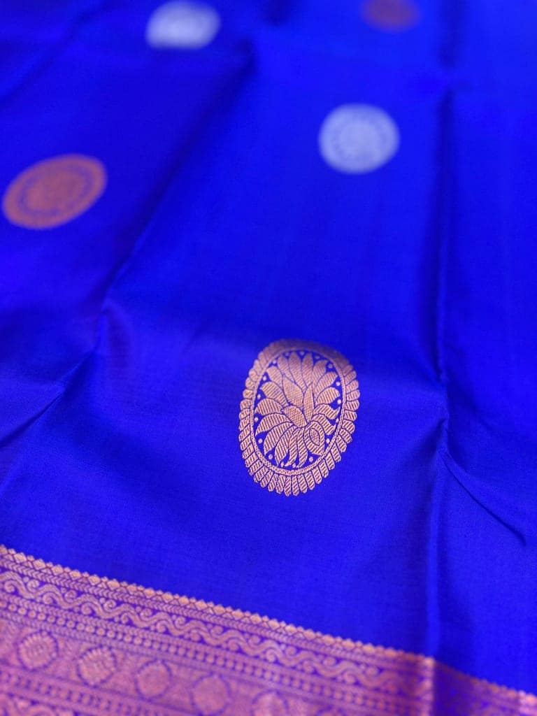 Attractive Blue Color Pure Silk Saree Has Fashionable Copper & Zari Butta Design with Unstitched Blouse view 4