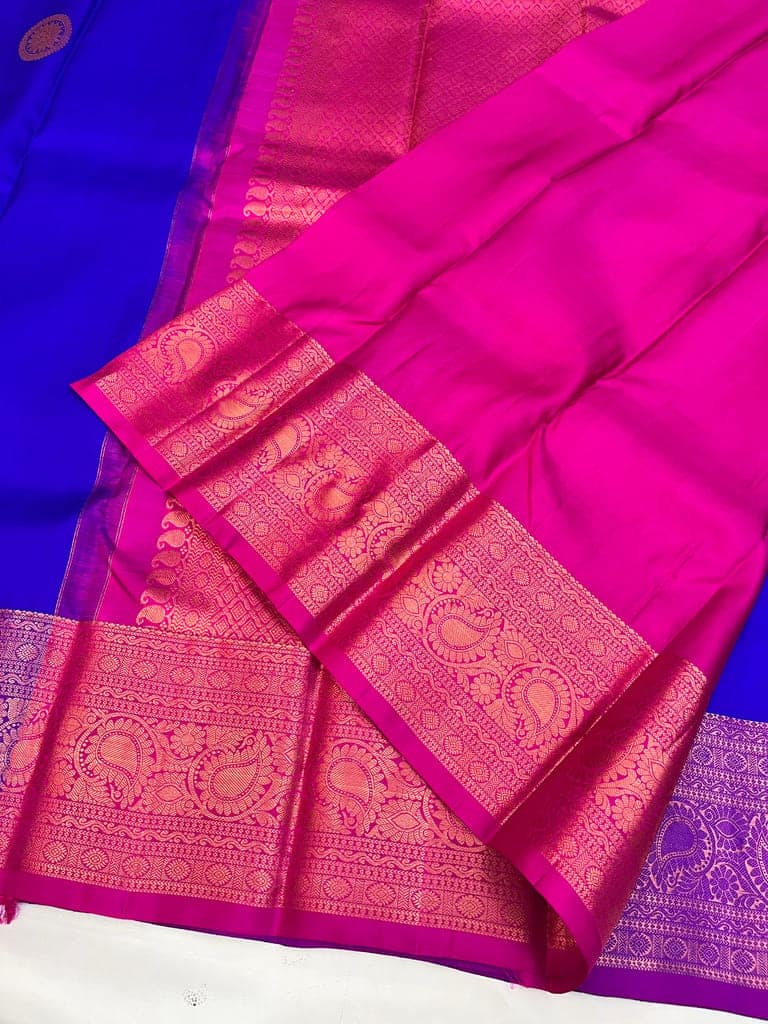 Attractive Blue Color Pure Silk Saree Has Fashionable Copper & Zari Butta Design with Unstitched Blouse view 5