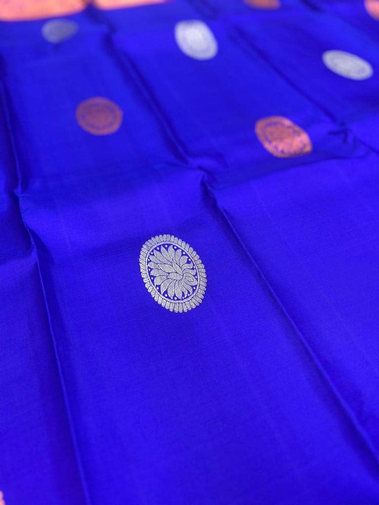 Attractive Blue Color Pure Silk Saree Has Fashionable Copper & Zari Butta Design with Unstitched Blouse view 6