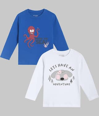 ETCHED DESIGN Pack of 2 Boys Cotton T-Shirt ( Multicolor )