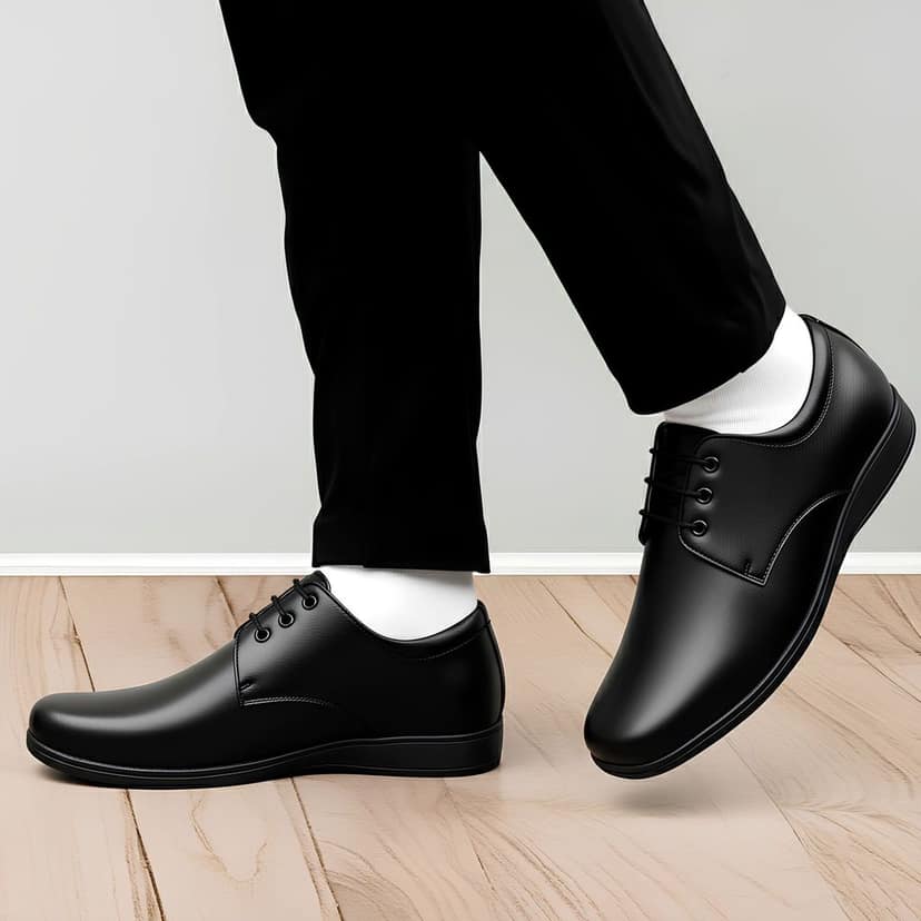 WUGO::Latest Premium Men Formal Shoes | Classic Black Derby Lace-Up Office Wear Footwear | Stylish Comfortable Business Shoes with Durable Sole for Men’s & Boys view 4
