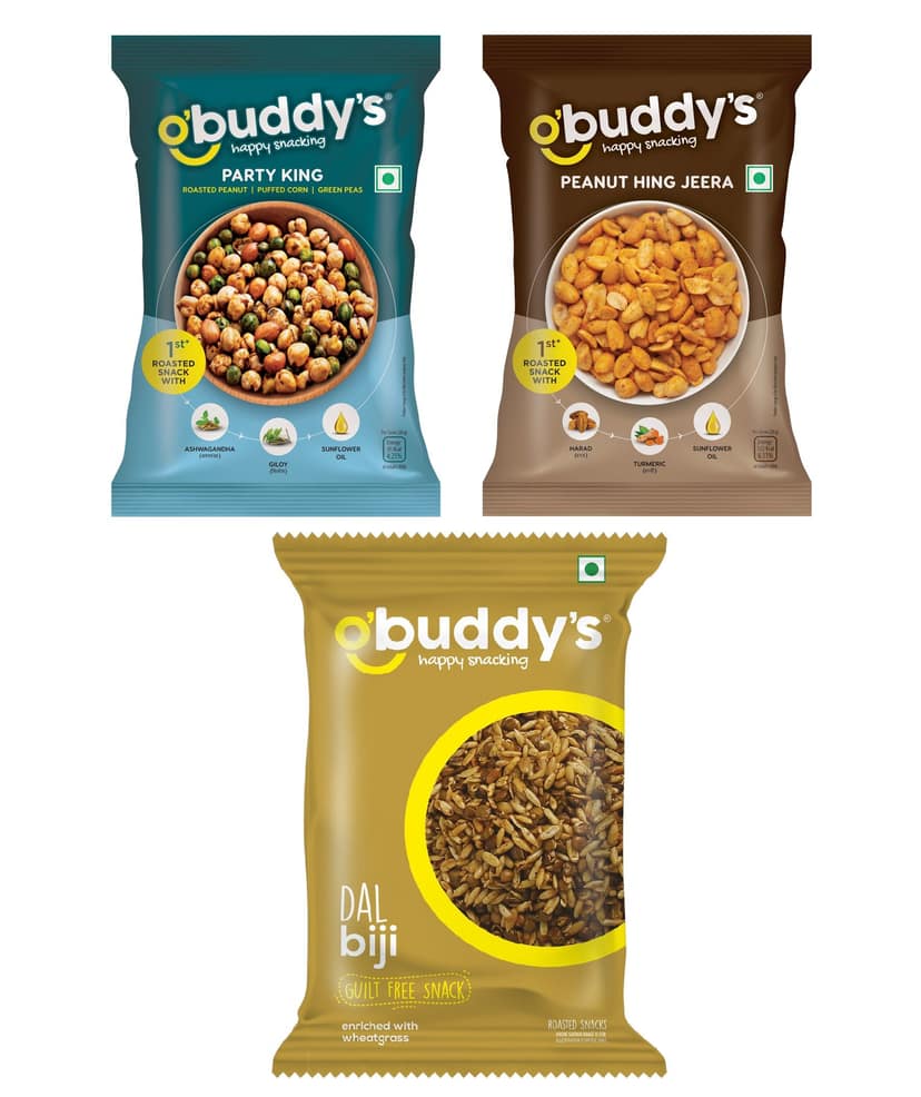 O'buddy's Party King 30 gm, Peanut Hing Jeera 30 gm & Dal Biji 20 gm - Combo Pack of 15 (5 Packs of Each)