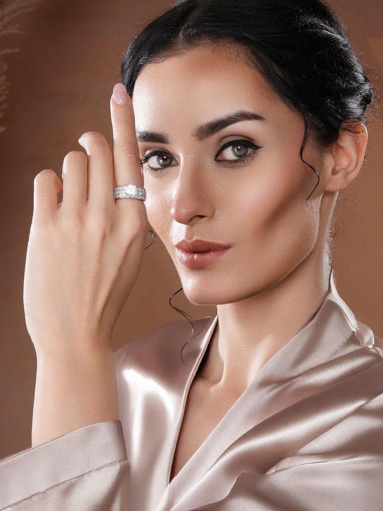 Silver Plated Cubic Zircon Studded Adjustable Bridal Engagement Wedding Band Finger Ring view 2
