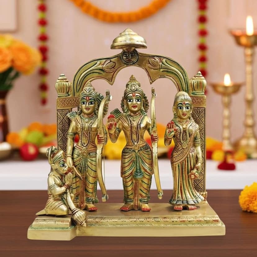 Brass Ram Darbar God Idol | Traditional Brass Hindu Murti, Height : 11 Inch (BSMAS1765 D)