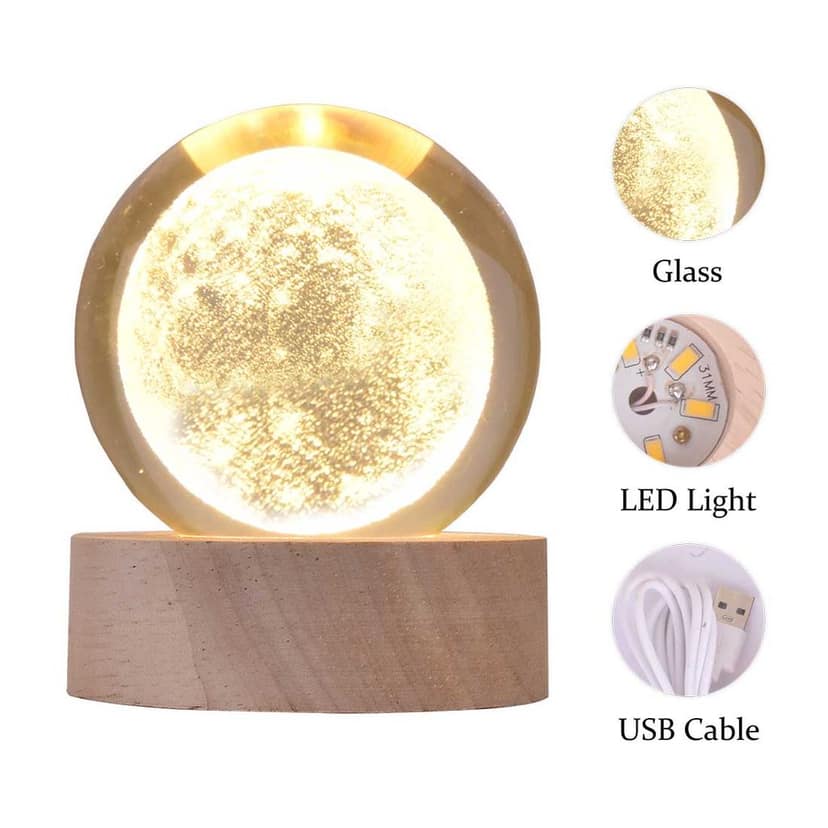 Moon Crystal Ball with LED Light (USB Cable) | Moon Glass Ball | Best Gift Items | Gift Ideas For Women | Gift Ideas For Men | Moon Crystal Ball | 3d Moon Crystal Ball | Crystal Ball Moon | Glass Ball Moon | Glass Ball On Moon | Moon Glass Ball view 4
