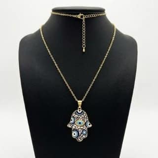 Hamsa Hand Evil Eye Pendant Necklace | Gold-Tone Anti-Tarnish Imitation Jewellery