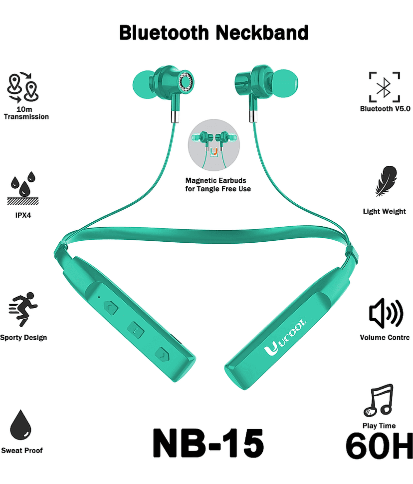 60 Hour Green Playtime Bluetooth Wireless Neckband headphones Earphone Airdopes view 2