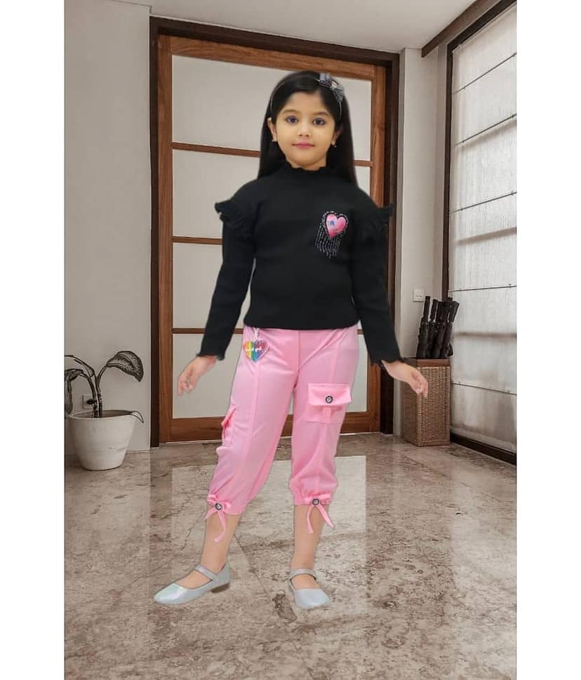 NEWSIFA Pack of 1 Girls Cotton Blend Top With Capris ( Green )