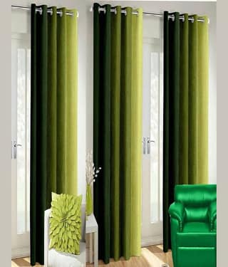 N2C Home Solid Semi-Transparent Eyelet Curtain 5 ft ( Pack of 3 ) - Green