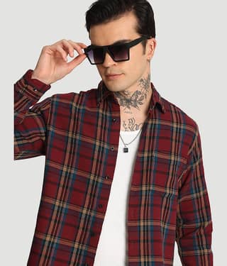 Bene Kleed 100% Cotton Regular Fit Checks Full Sleeves Men's Casual Shirt - Red ( Pack of 1 )