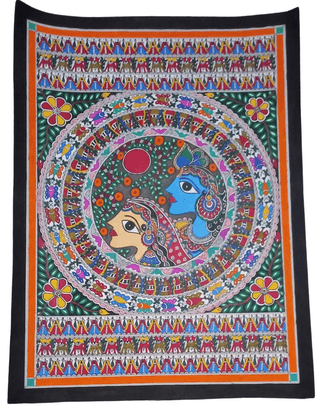 Handmade Natural Color Painting of Ramji and Sita - 10x10 cm Peaceful Art for Home Decor