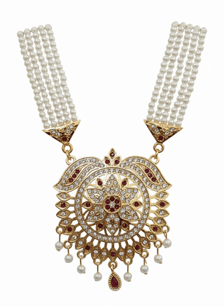 Elegant Gold Plated Red Stone & Pearl Dangler Rani Haar with Earrings