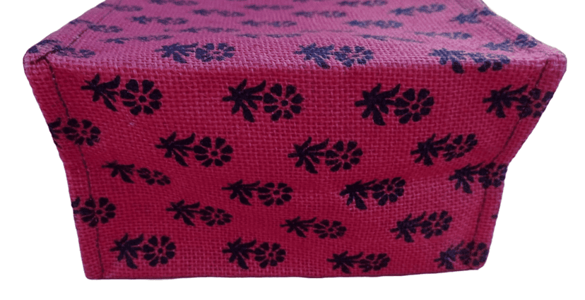 Small Pink Jute Tote Bag with Floral Print view 3