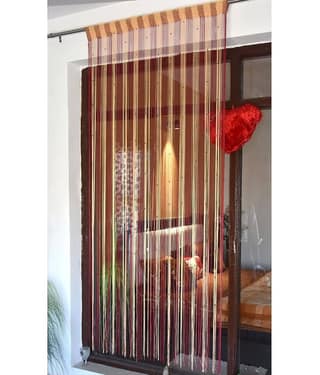 Homefab India Beaded Semi-Transparent Eyelet Long Door Curtain 9ft (Pack of 2) - Maroon