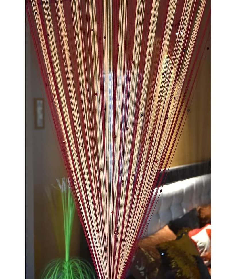 Homefab India Beaded Semi-Transparent Eyelet Long Door Curtain 9ft (Pack of 2) - Maroon view 2