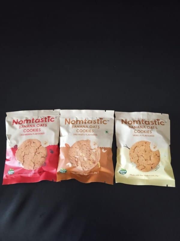 Nomtastic Banana Oats Cookies (50g) | Vanilla Flavoured Classic Taste | Gluten Free & High Fibre Snack | No Preservatives