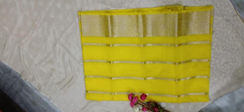 Yellow Saree With Golden Border view 3