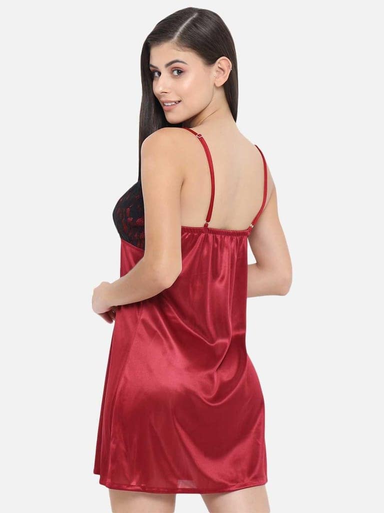 Hot Bridal Honeymoon Babydoll and Bikini Dress-Maroon-B40Ac view 2