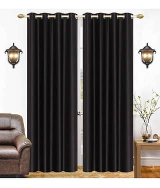 N2C Home Solid Semi-Transparent Eyelet Curtain 7 ft ( Pack of 2 ) - Black