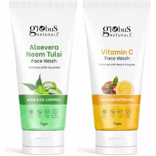 GLOBUS NATURALS Skin Brightening Vitamin C Aloe vera Neem Tulsi Anti Acne Face wash Combo Pack 150gm