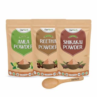 Amla + Reetha + Shikakai Powder | For Strengthening, Conditioning & Nourishing Hair | Suitable for All Hair Types with Spoons Combo Pack - 300g (100g X 3) Amla + Reetha + Shikakai Powder | For Strengthening, Conditioning & Nourishing Hair | Suitable for