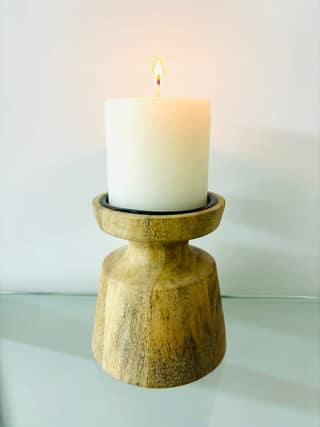 Round shaped beautiful Wooden candle holder 13cm