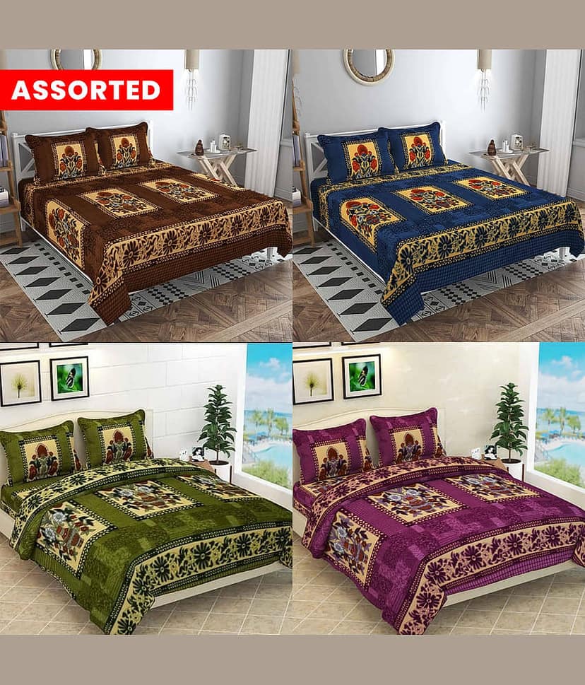 Wholesale india Multicolor Fleece 1 Double Bedsheet with 2 Pillow Covers ( 225 cm x 225 cm )