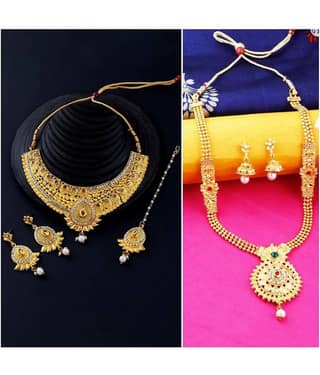 N M CREATION Alloy Golden Choker Traditional Gold Plated Necklace set Combo