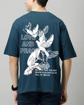 SCOTT FINCHER Men's Casual Short Sleeve T-Shirt with "Love and Peace" Graphic Design : AA(ARN)TBLUE_217