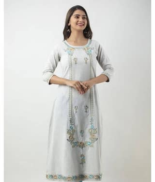 MAUKA - Silver Cotton Women's Flared Kurti ( Pack of 1 )