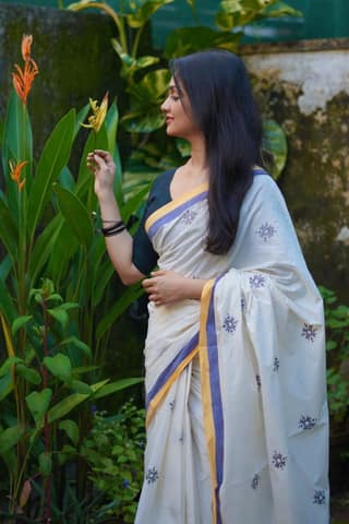 Sitara - Navya Kerala cotton saree with Kantha work