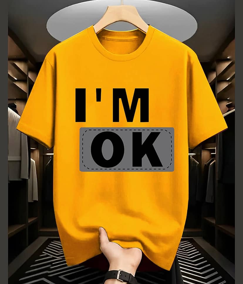 AOOSH Men Cotton Blend Oversized Fit Printed T-Shirt ( Mustard )