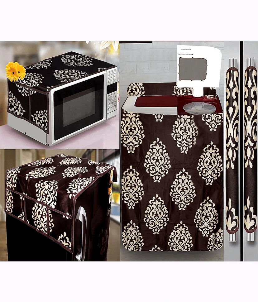 Crosmo Polyester Abstract Printed Fridge Mat & Cover ( 99 53 ) Pack of 5 - Brown