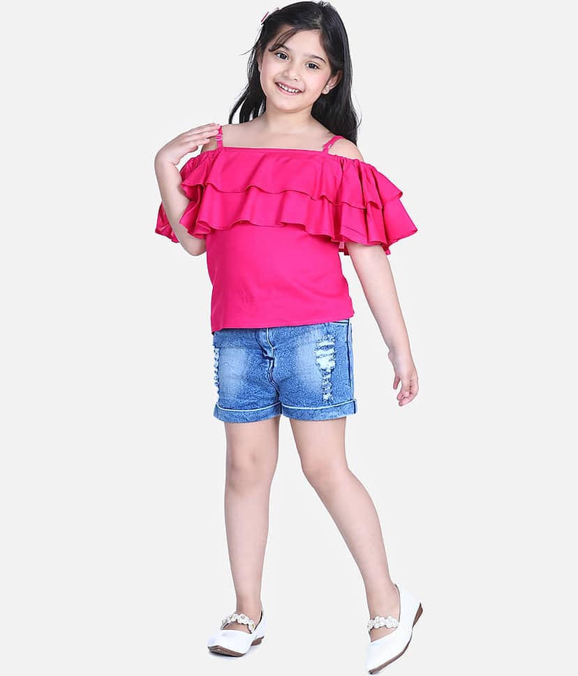 StyleStone Pack of 1 Girls Rayon Top With Shorts ( Blue )
