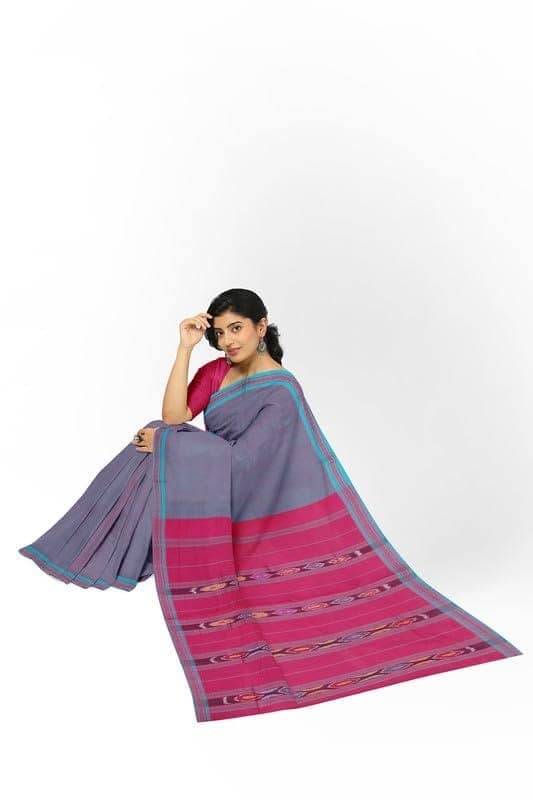 APCO Handloom (A Andhra Pradesh Govt Emporium)- Women's Traditional Pure Handloom Bandar/Polavaram Grey Cotton Saree | PBS0013 view 4