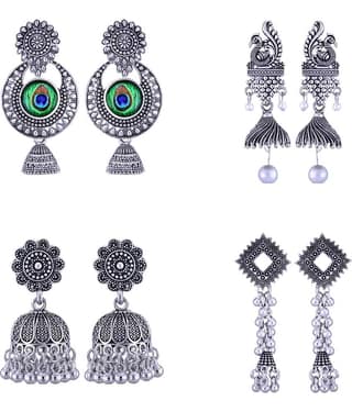 VIVASTRI Silver Jhumki Earrings ( Pack of 4 )