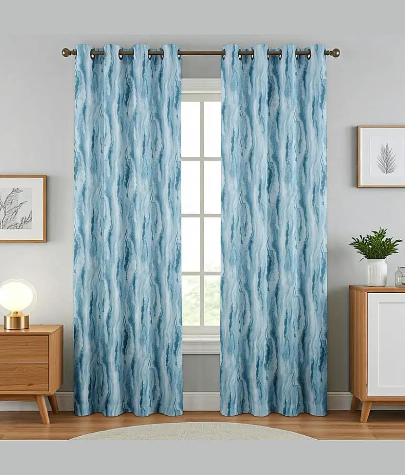 Kraftiq Homes Floral Blackout Eyelet Curtain 5 ft ( Pack of 2 ) - Blue